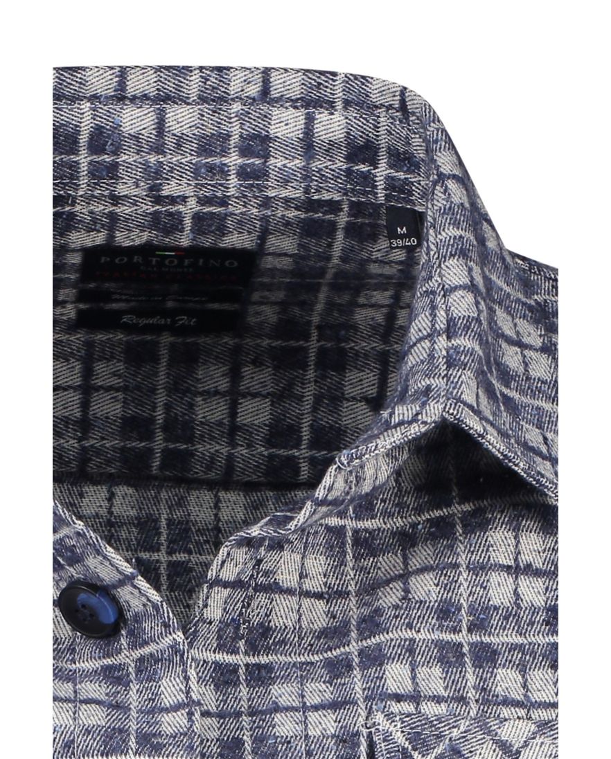 Portofino overshirt blauw regular fit knopen geruit katoen