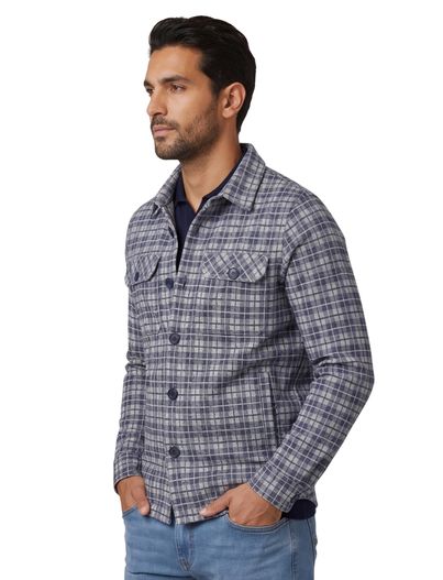 Portofino Portofino overshirt blauw regular fit knopen geruit katoen