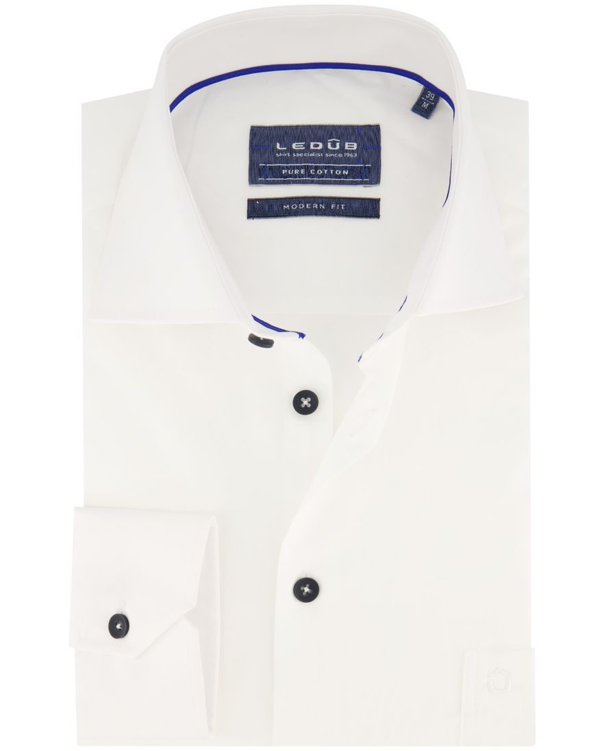 Ledub katoenen overhemd modern fit wit