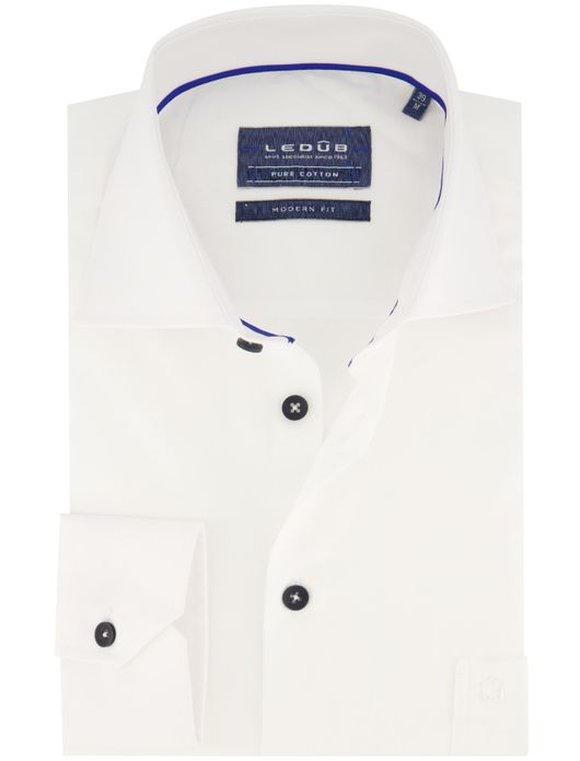 Ledub Overhemd wit modern fit effen