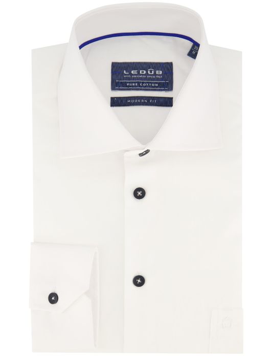 Ledub Overhemd wit modern fit effen