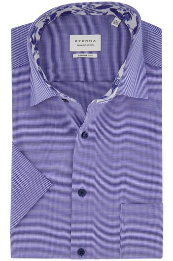 Eterna Eterna korte mouw Comfort Fit blauw overhemd gemêleerd