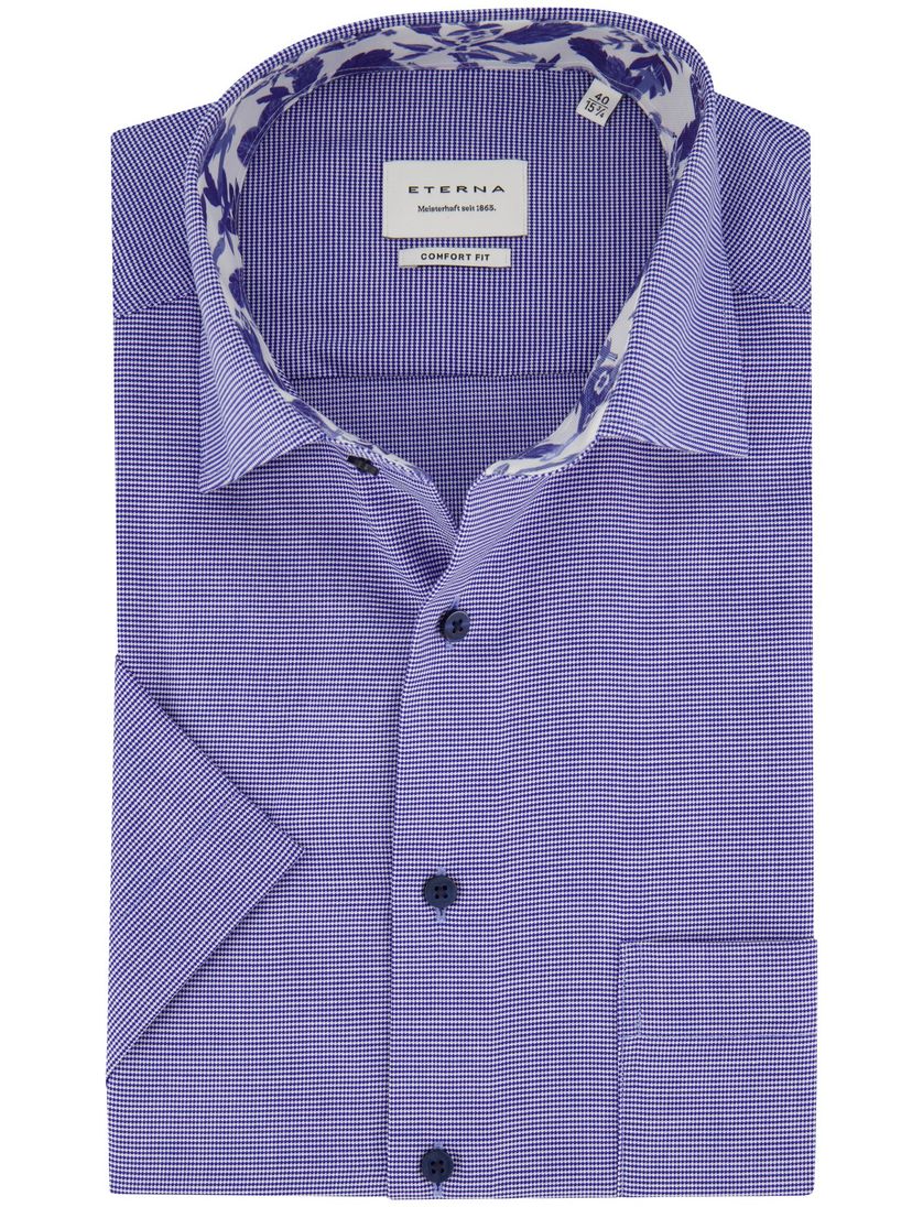 Eterna korte mouw Comfort Fit blauw overhemd gemêleerd
