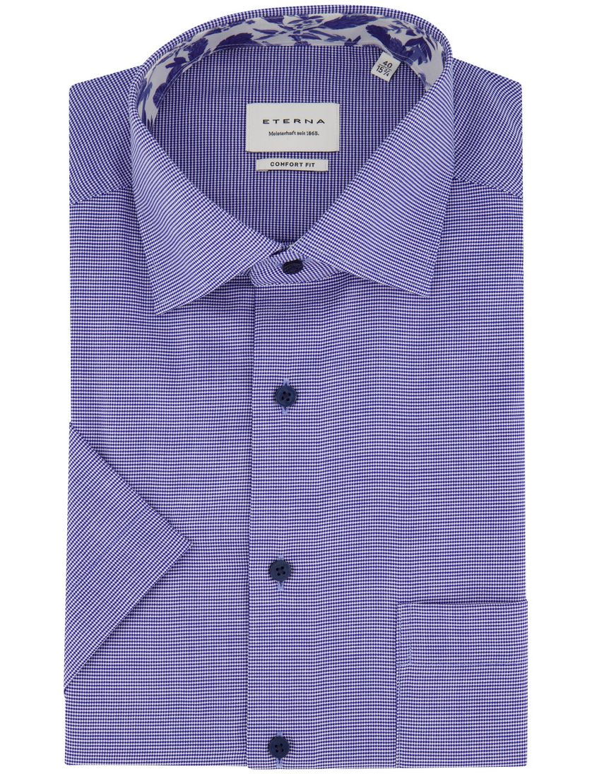 Eterna korte mouw Comfort Fit blauw overhemd gemêleerd