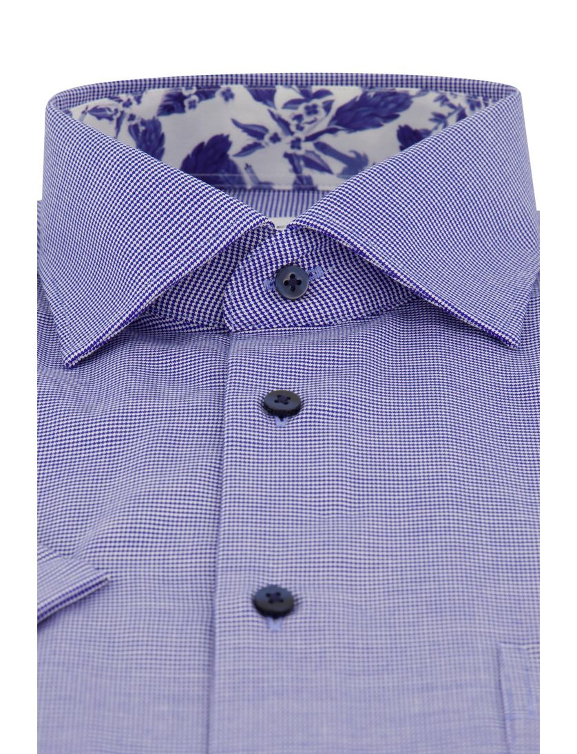 Eterna korte mouw Comfort Fit blauw overhemd gemêleerd