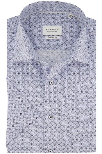 Eterna Geprint Eterna overhemd Comfort Fit blauw korte mouw