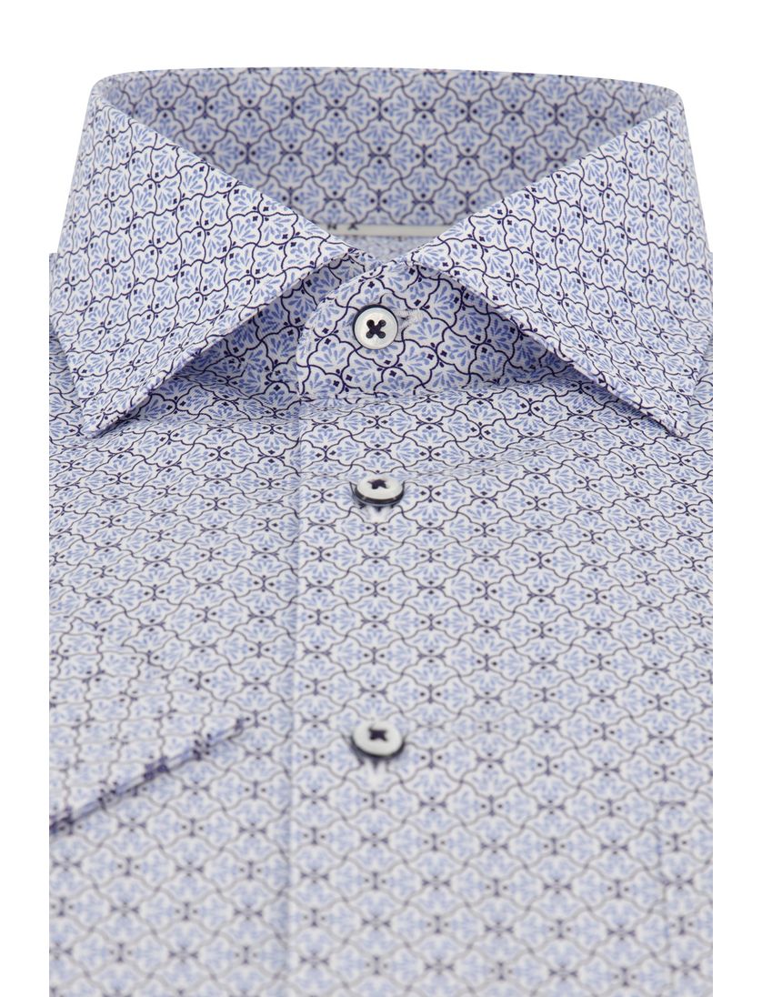 Overhemd blauw korte mouw Comfort Fit geprint Eterna