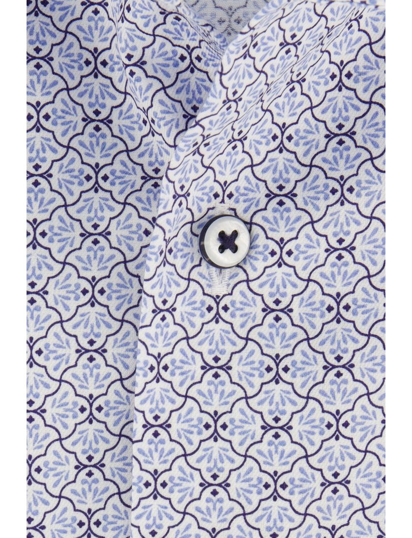 Overhemd blauw korte mouw Comfort Fit geprint Eterna