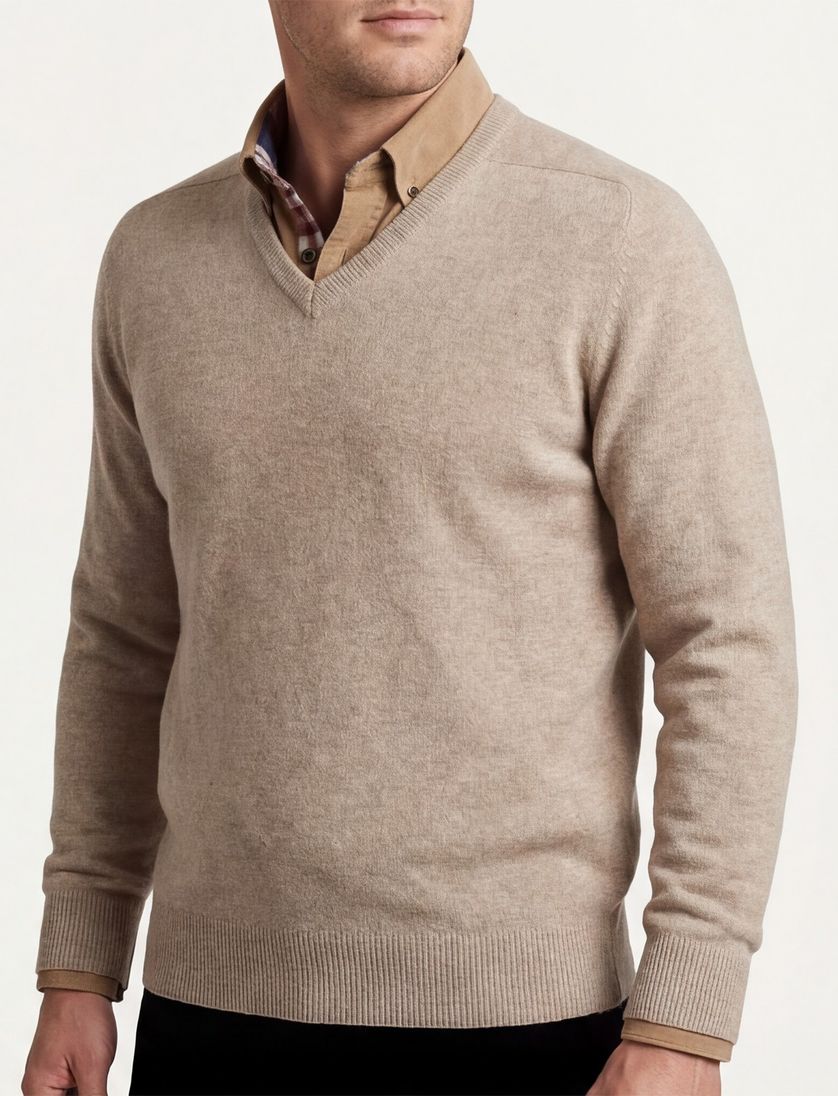 William Lockie lamswol trui beige wijde fit