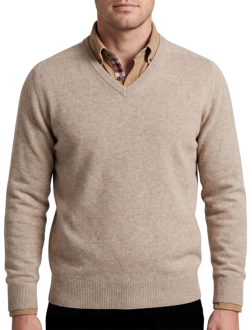 William Lockie lamswol trui beige wijde fit
