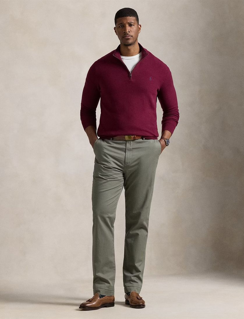 Trui half zip Polo Ralph Lauren rood effen katoen