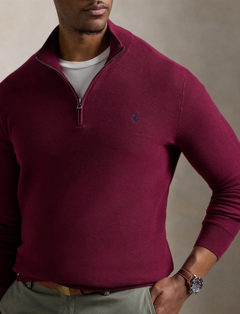 Trui half zip Polo Ralph Lauren rood effen katoen