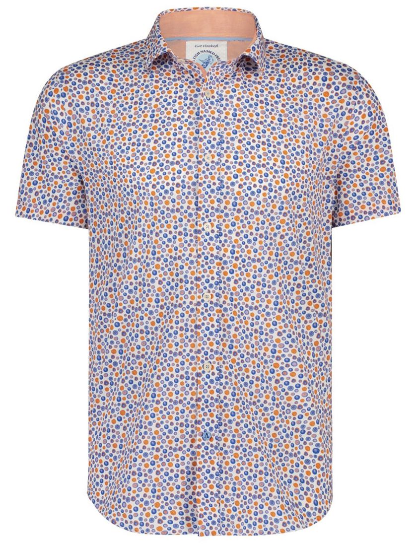 Oranje geprint A Fish Named Fred overhemd korte mouw slim fit