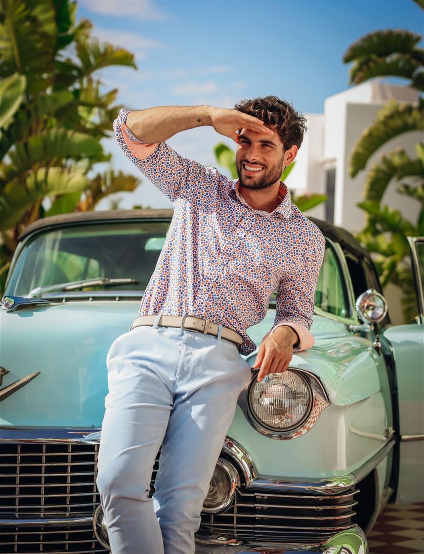 Oranje geprint A Fish Named Fred overhemd korte mouw slim fit