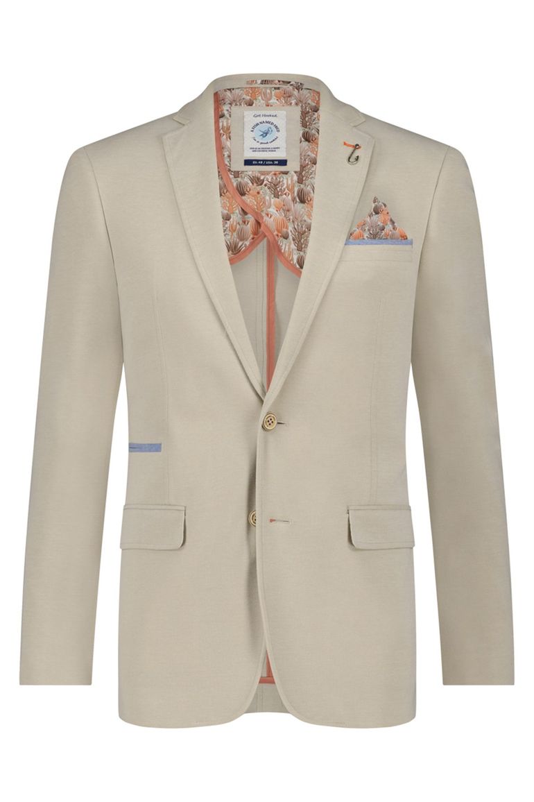 A Fish Named Fred beige katoenen colbert slim fit borstzak