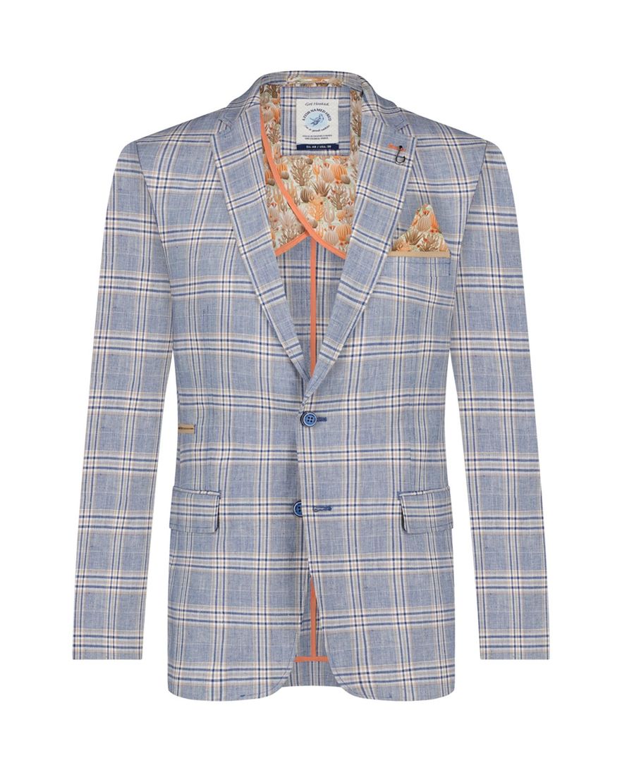 Blauw geruit A Fish Named Fred colbert slim fit katoen