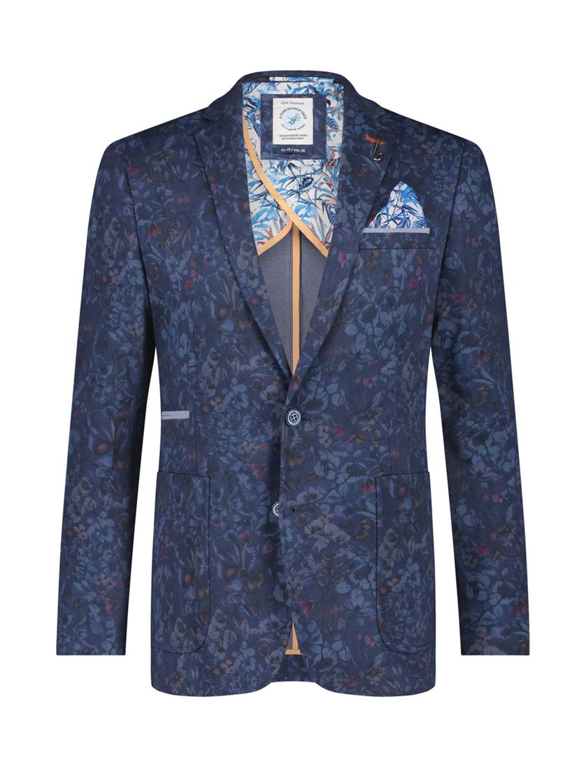 Donkerblauw geprint A Fish Named Fred slim fit colbert katoen