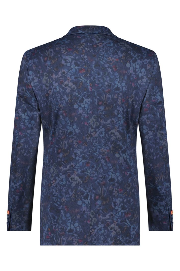 Donkerblauw geprint A Fish Named Fred slim fit colbert katoen