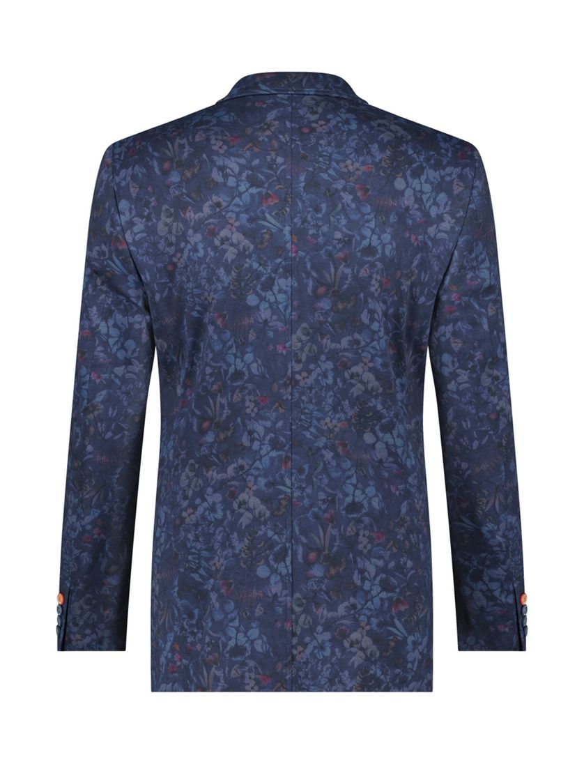 Donkerblauw geprint A Fish Named Fred slim fit colbert katoen