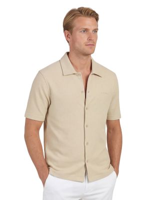 Airforce Airforce overhemd korte mouw beige effen knopen