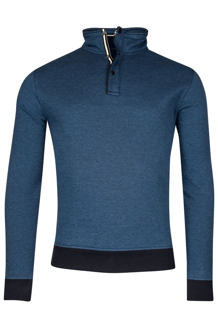 Baileys trui half zip blauw effen 100% katoen