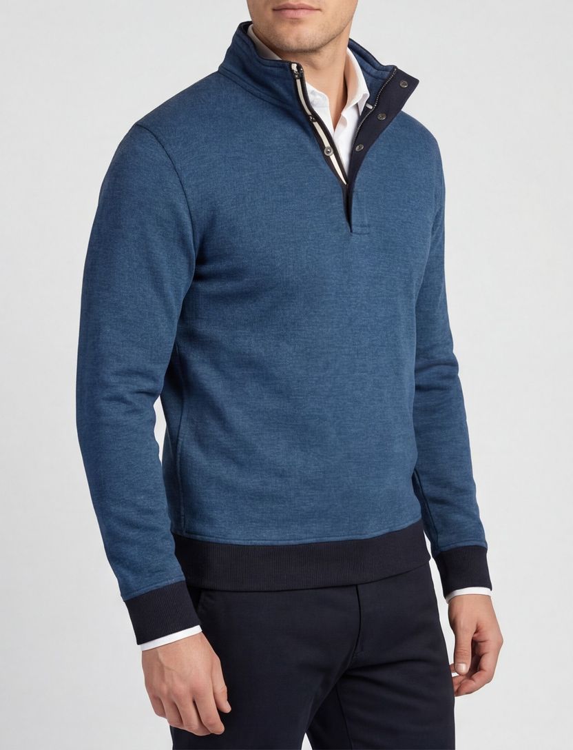 Baileys trui half zip blauw effen 100% katoen