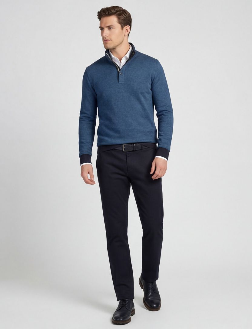 Baileys trui half zip blauw effen 100% katoen