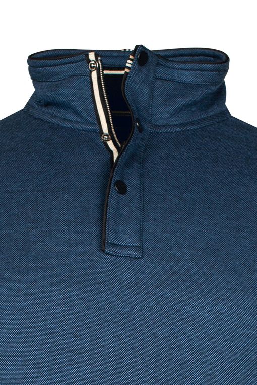 Baileys trui half zip blauw effen 100% katoen