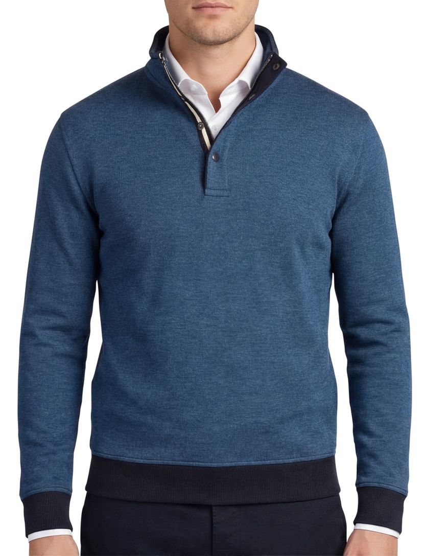 Baileys trui half zip blauw effen 100% katoen