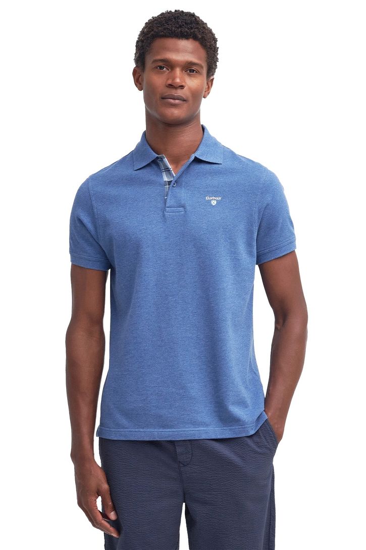 Barbour polo normale fit blauw gemêleerd 100% katoen
