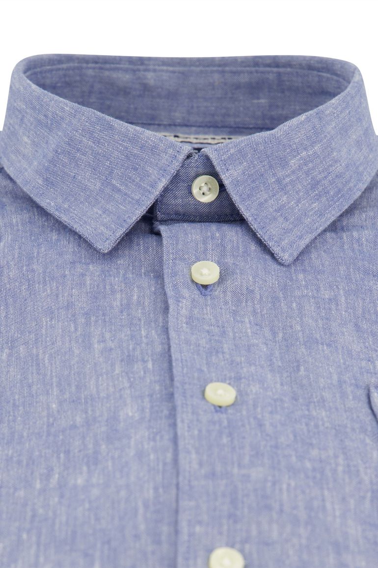 Barbour blauw gemêleerd overhemd regular fit linnen korte mouw