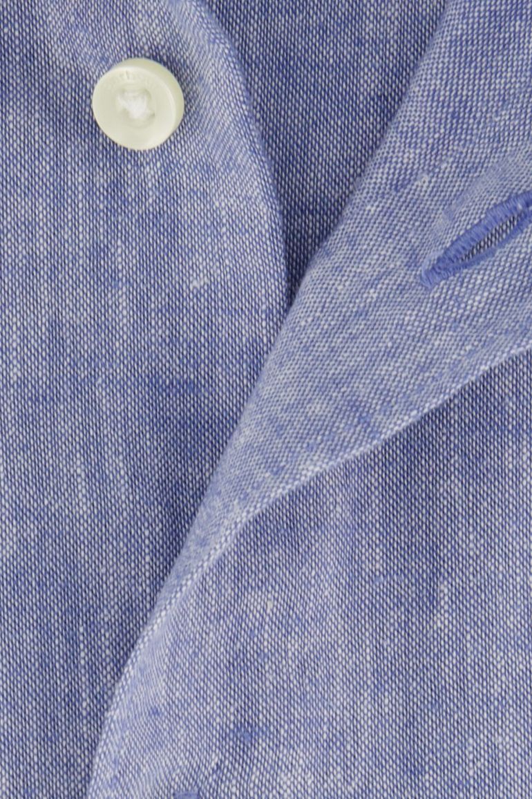 Barbour blauw gemêleerd overhemd regular fit linnen korte mouw