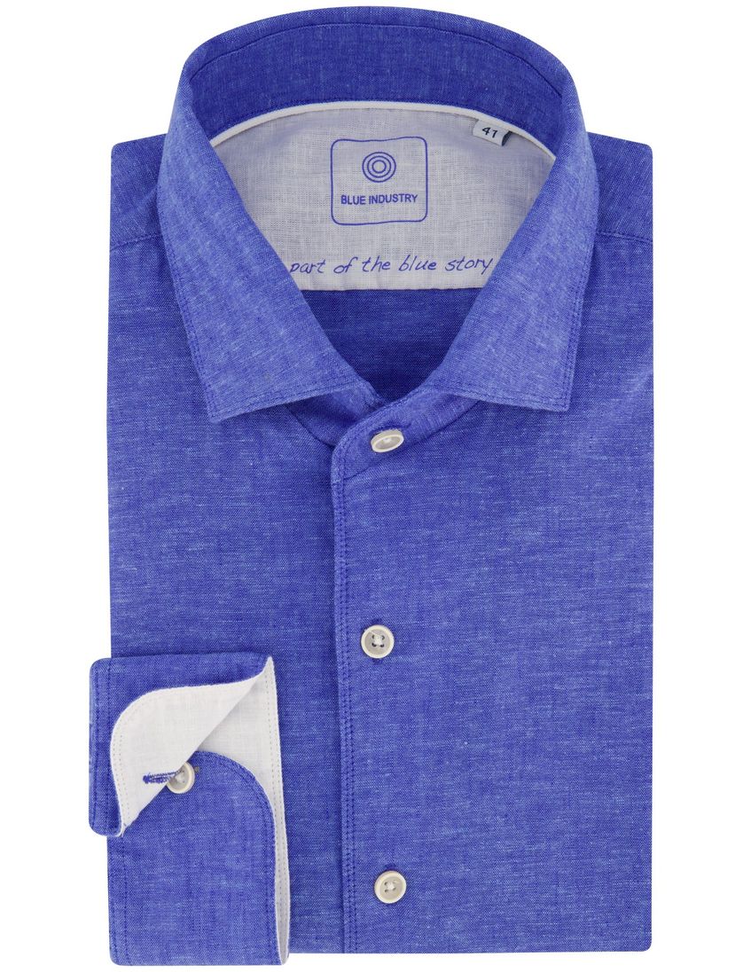Blue Industry linnen overhemd blauw gemêleerd slim fit