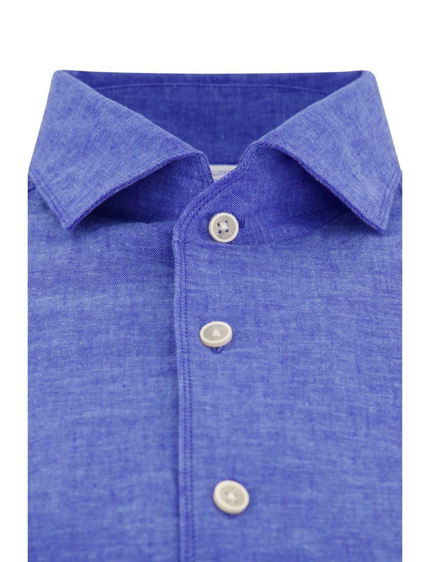 Blue Industry linnen overhemd blauw gemêleerd slim fit