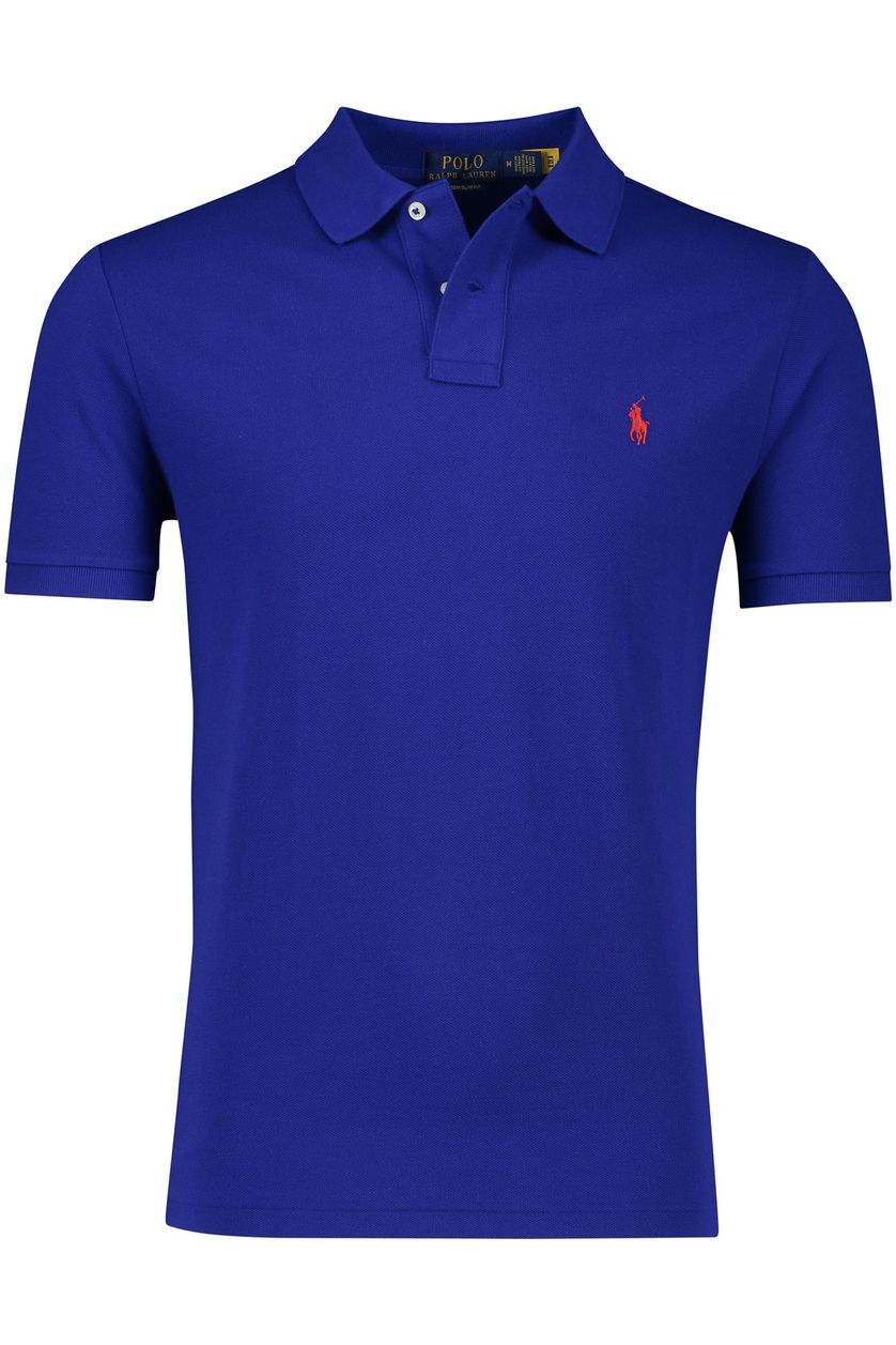 Polo Ralph Lauren polo Custom slim fit kobaltblauw effen katoen