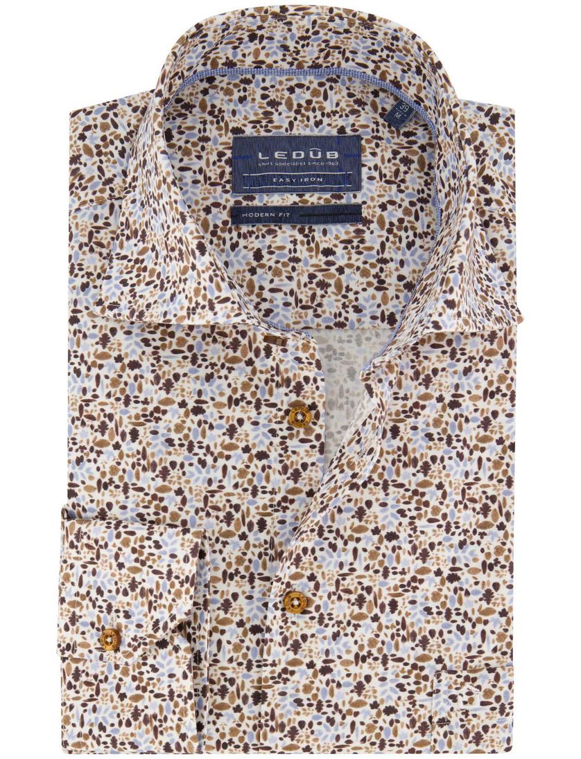 Overhemd Ledub Modern Fit bruin dessin
