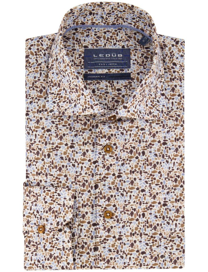 Overhemd Ledub Modern Fit bruin dessin