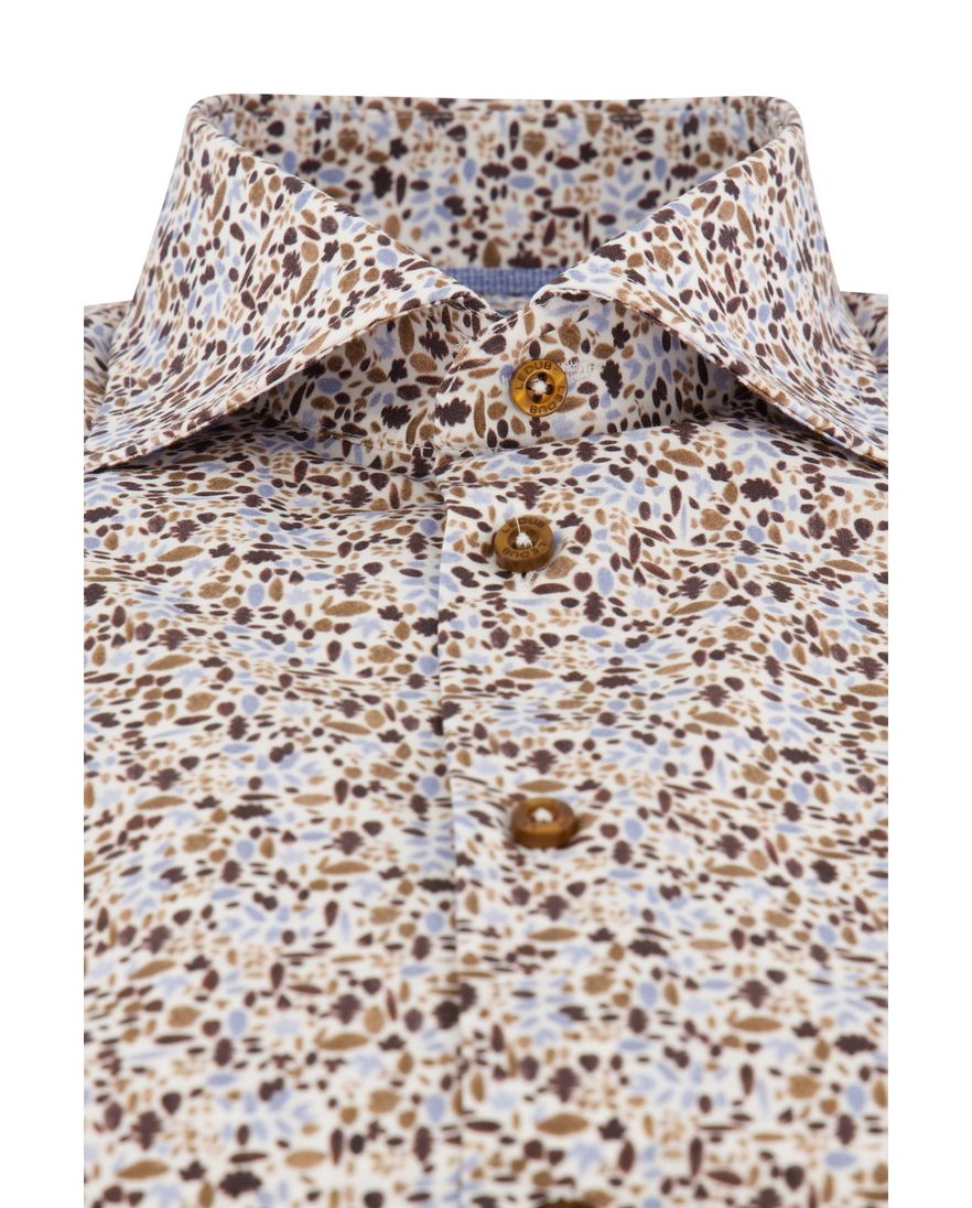 Ledub overhemd print bruin blauw modern fit