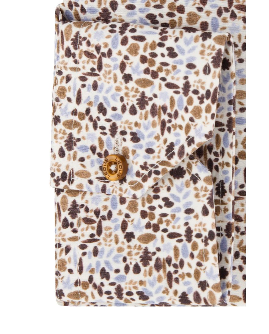 Ledub overhemd print bruin blauw modern fit