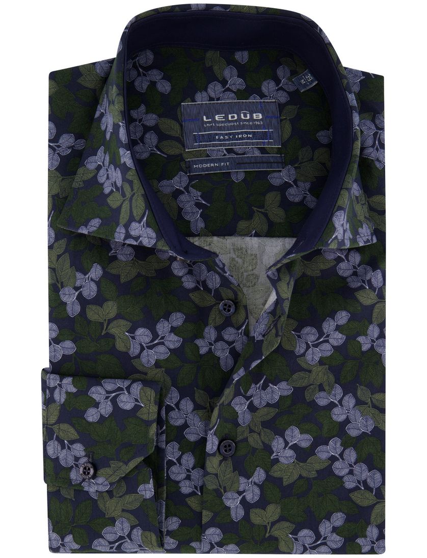 Ledub groen blauw overhemd geprint modern fit