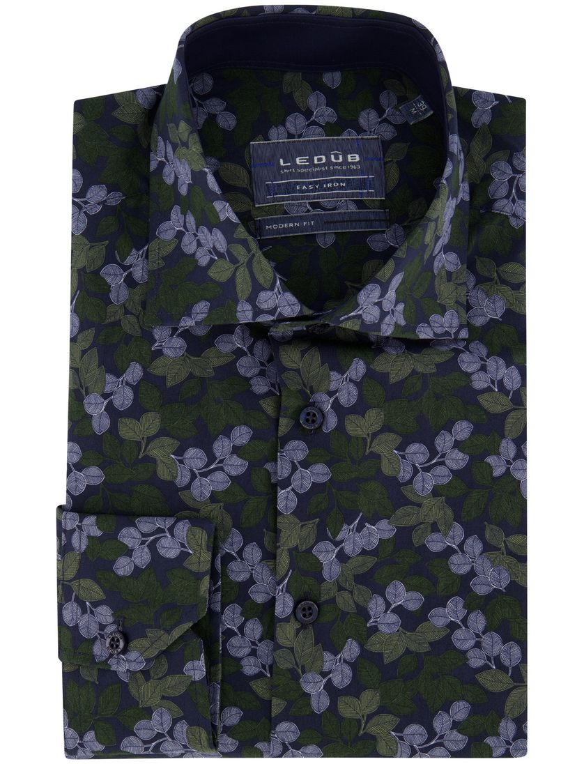 Ledub groen blauw overhemd geprint modern fit