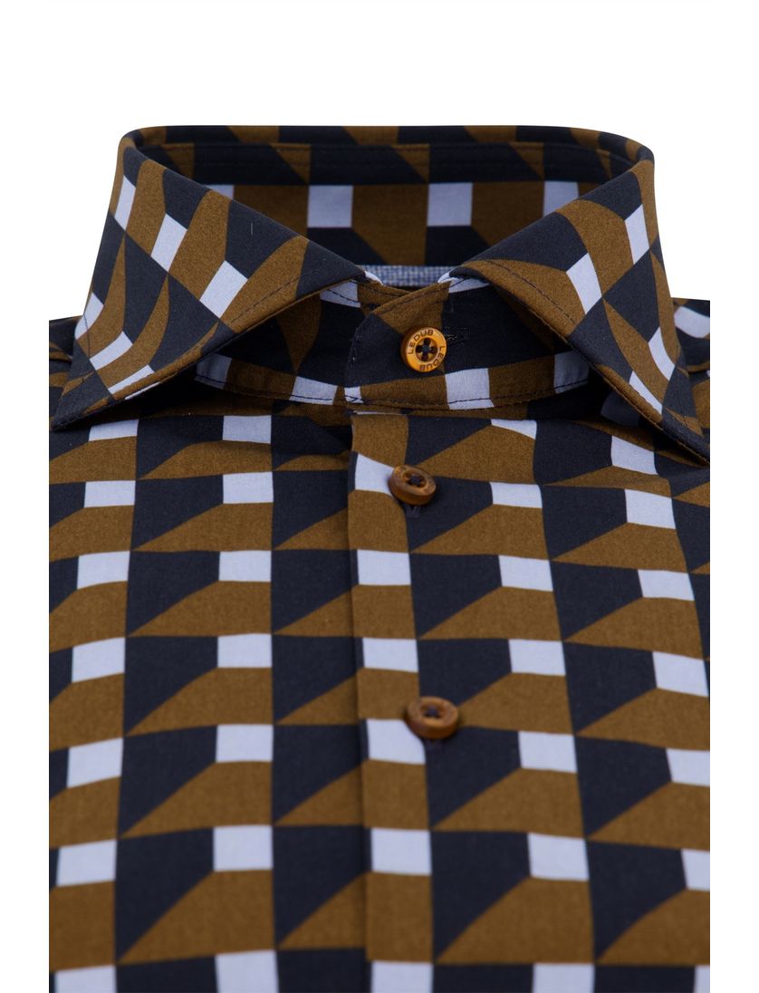 Bruin blauw printje Ledub overhemd modern fit