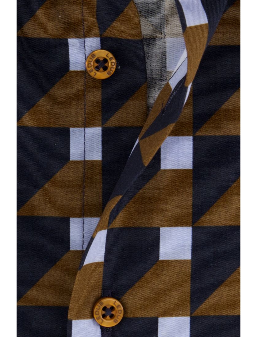 Bruin blauw printje Ledub overhemd modern fit