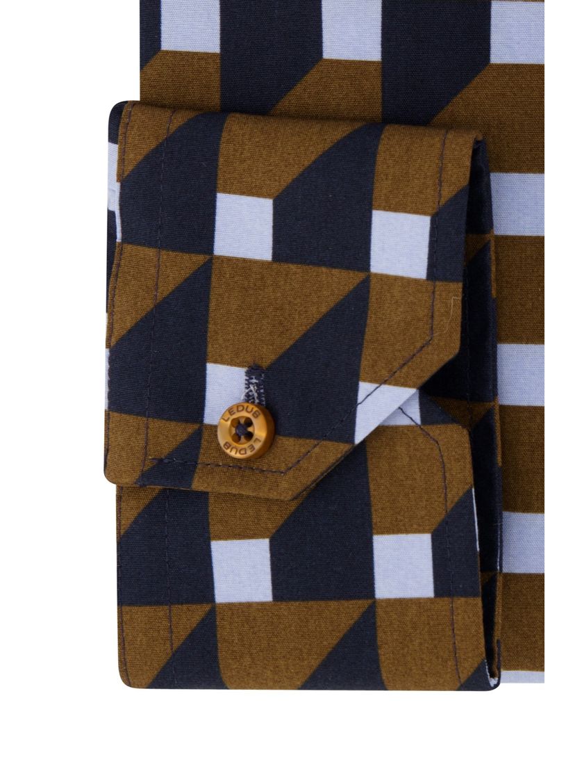Bruin blauw printje Ledub overhemd modern fit