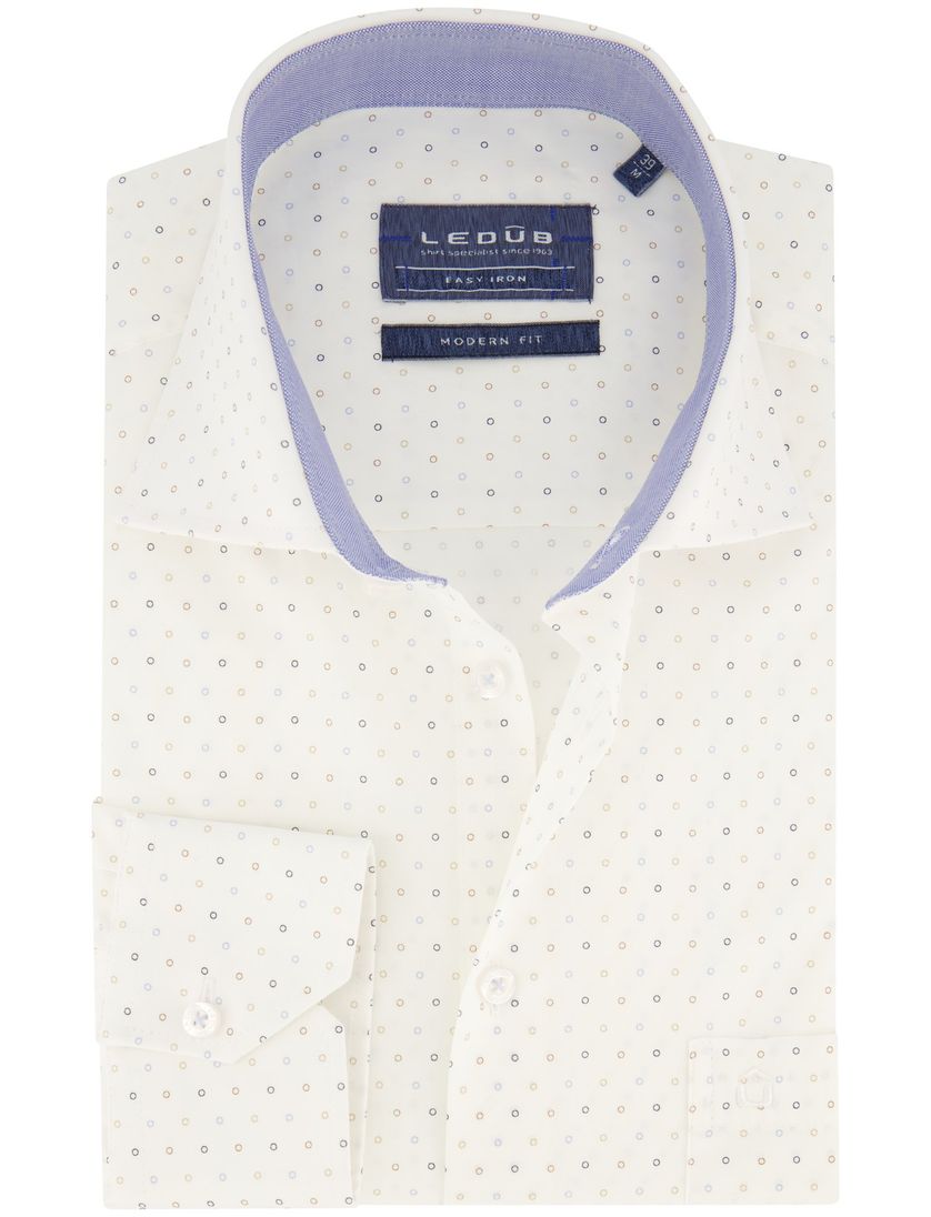 Geprint Ledub overhemd wit modern fit
