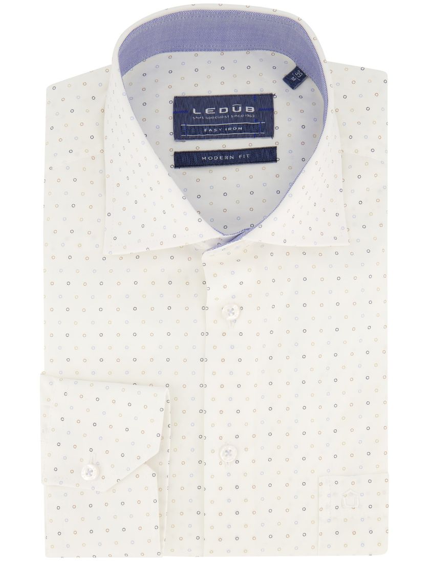Geprint Ledub overhemd wit modern fit