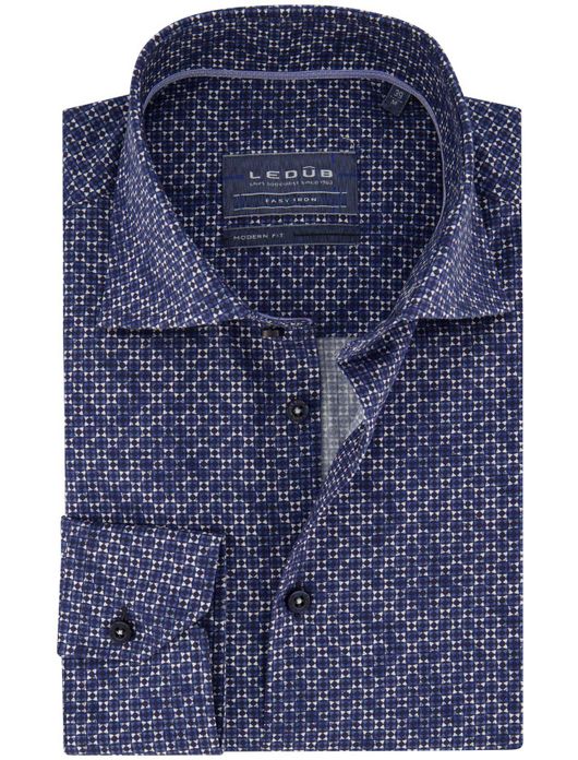 Ledub overhemd donkerblauw geprint
