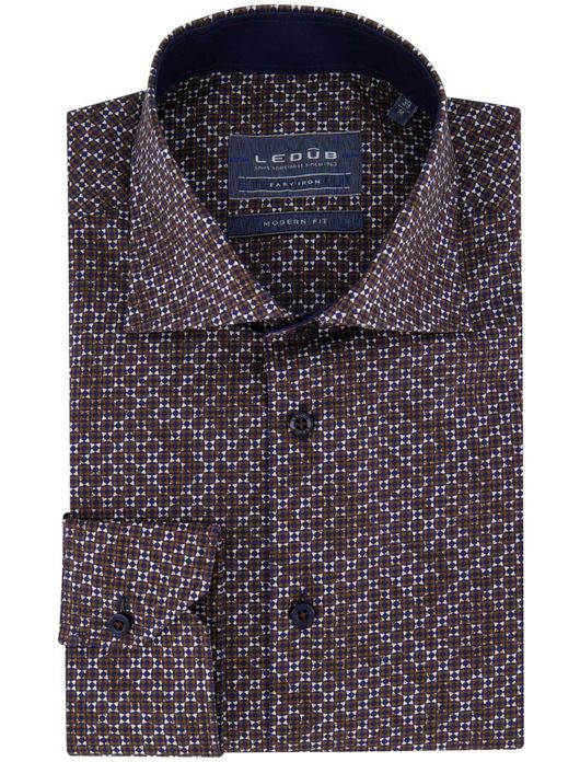 Ledub overhemd donkerbruin modern fit