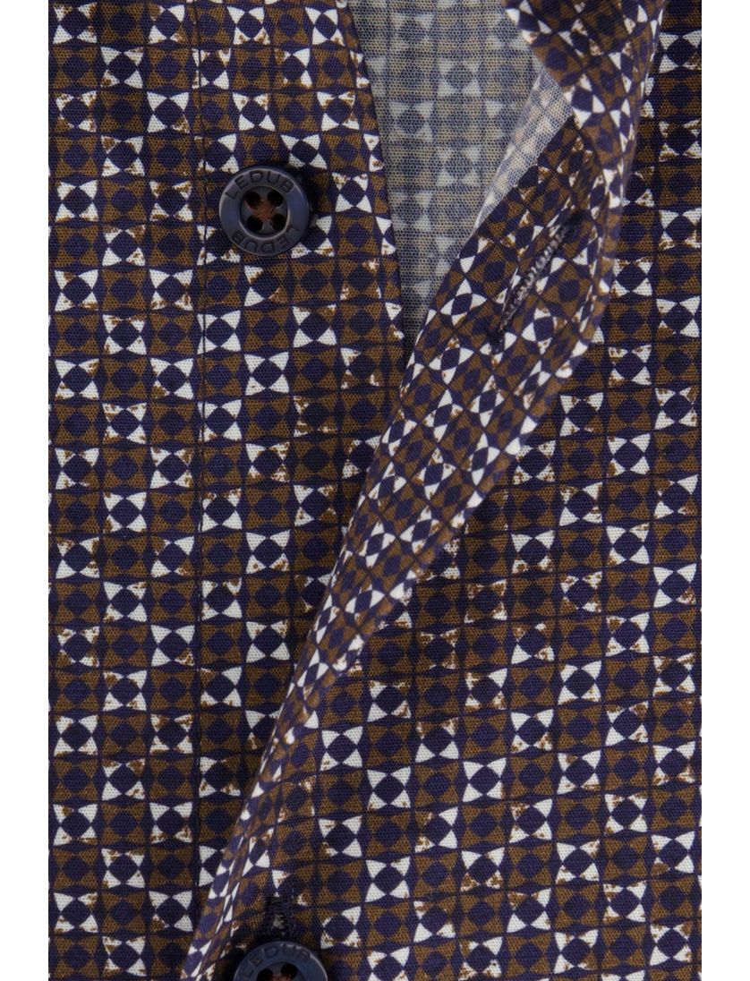 Ledub overhemd bruin blauw geprint modern fit