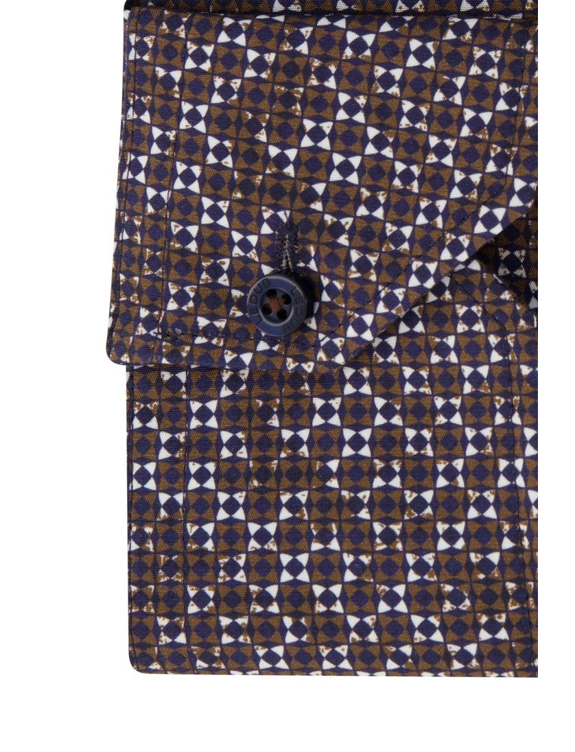 Ledub overhemd bruin blauw geprint modern fit